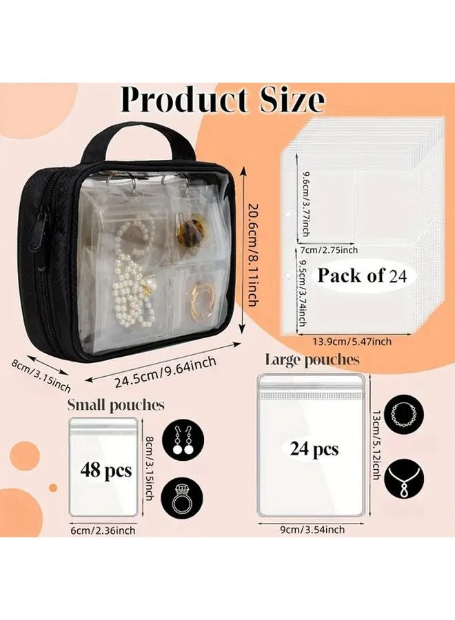 Black Jewelry Organizer Travel Case with Clear Zipper Pouch and Bags for Storage - Image 3